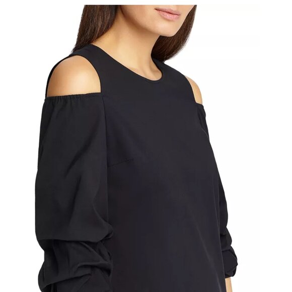 Lafayette 148 New York Willa Shift Dress Cold Shoulder 3/4 Sleeves Black Small - Picture 5 of 13